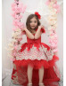 Red Beaded High Low Flower Girl Dress Birthday Dress